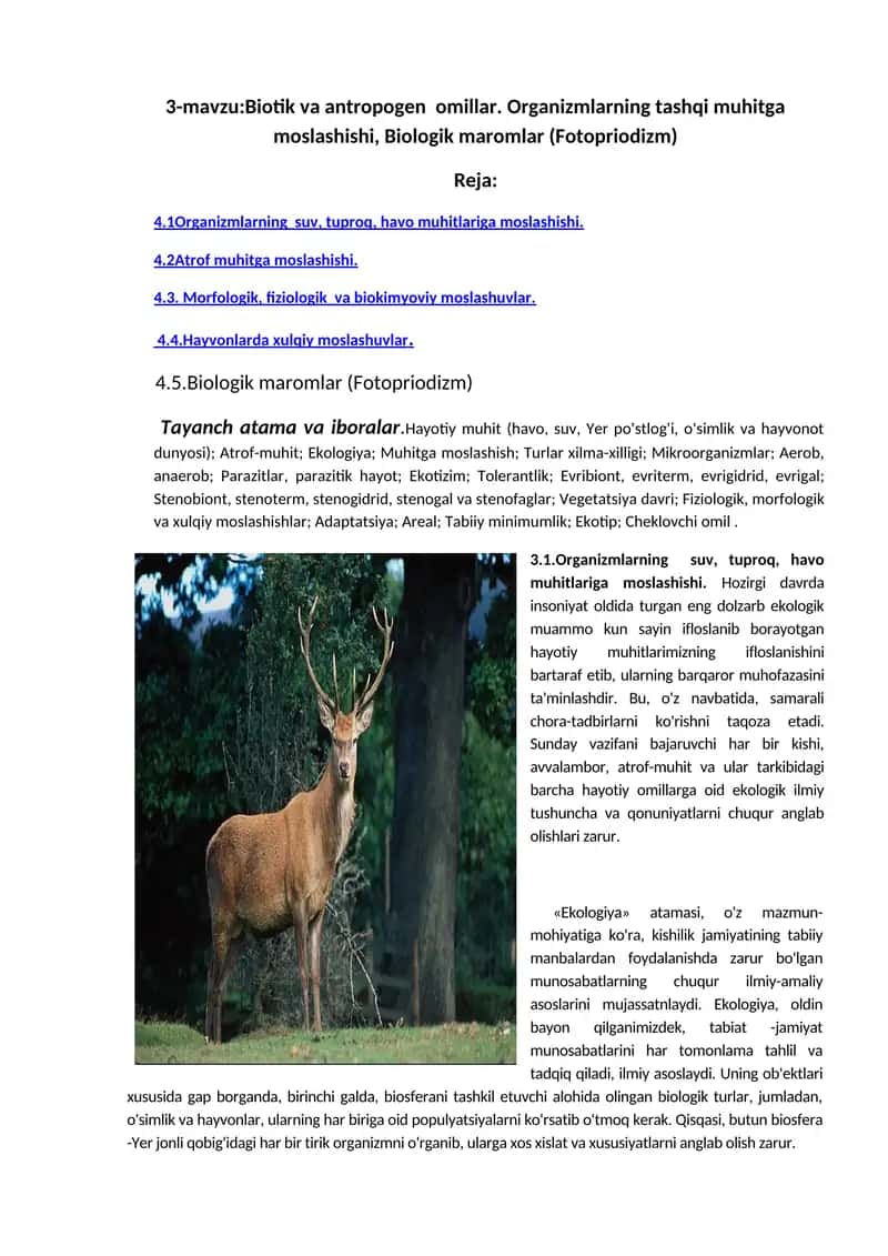 Biotik va antropogen omillar. Organizmlarning tashqi muhitga moslashishi, Biologik maromlar (Fotopriodizm)