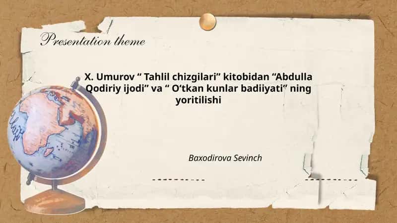 X. Umurov “ Tahlil chizgilari” kitobidan “Abdulla Qodiriy ijodi” va “ Oʻtkan kunlar badiiyati” ning yoritilishi