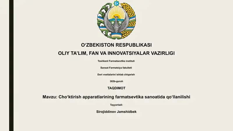 Choʻktirish apparatlarining farmatsevtika sanoatida qoʻllanilishi