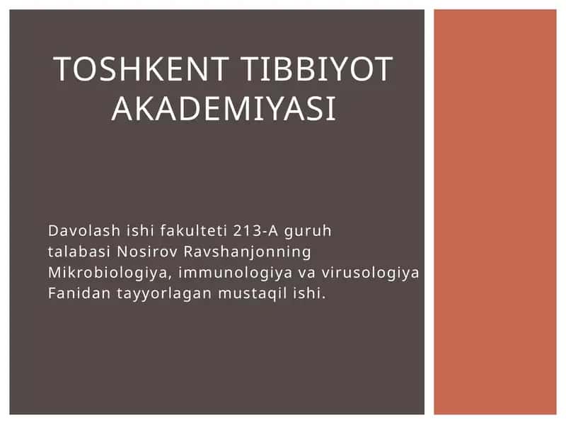 Immun tizimning shakllanishi va yoshga qarab o'zgarishi