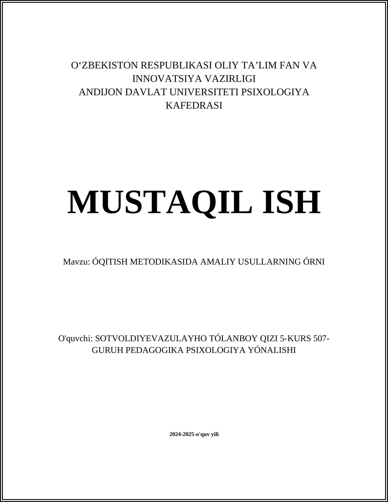 ÓQITISH METODIKASIDA AMALIY USULLARNING ÓRNI