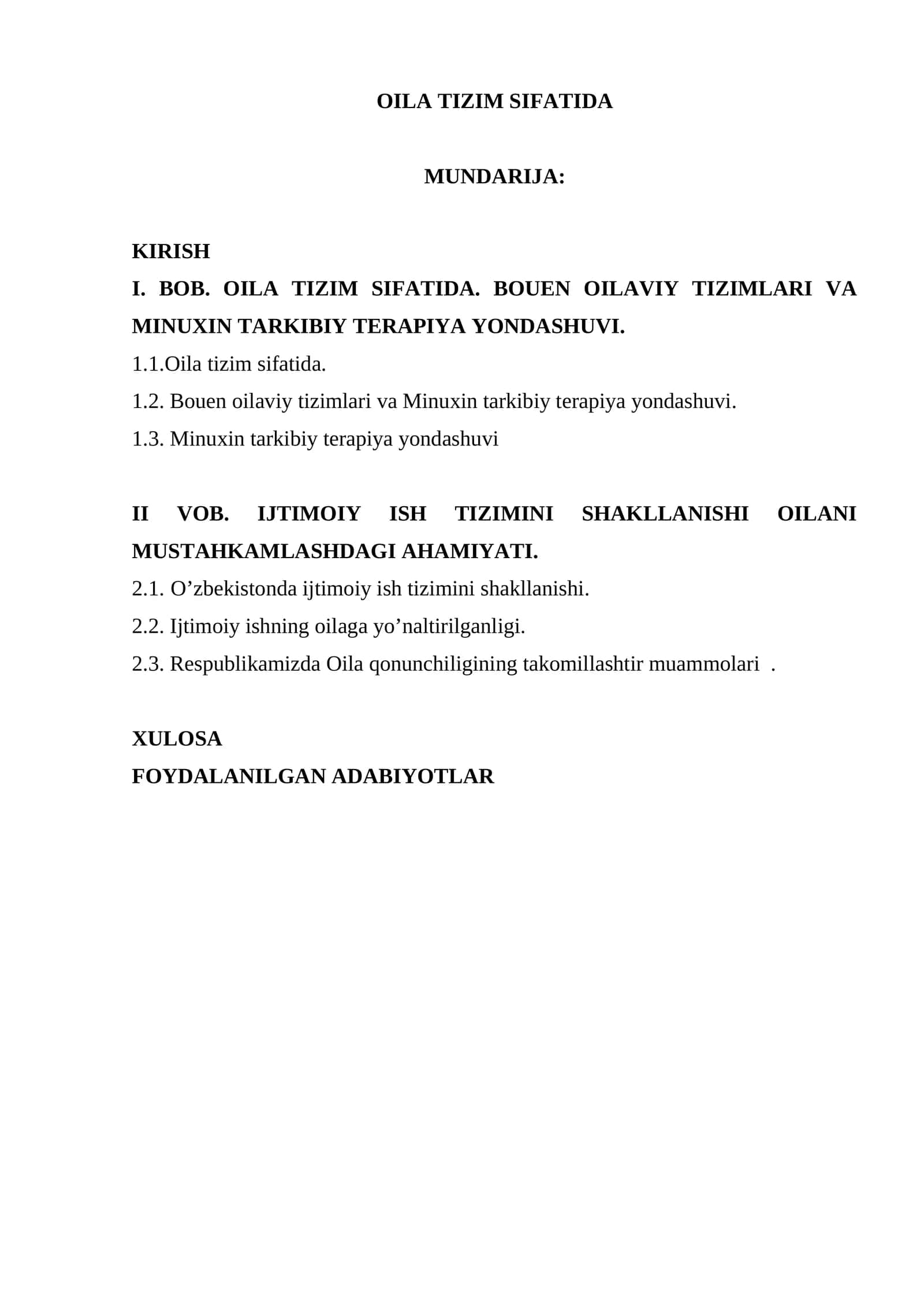 OILA TIZIM SIFATIDA