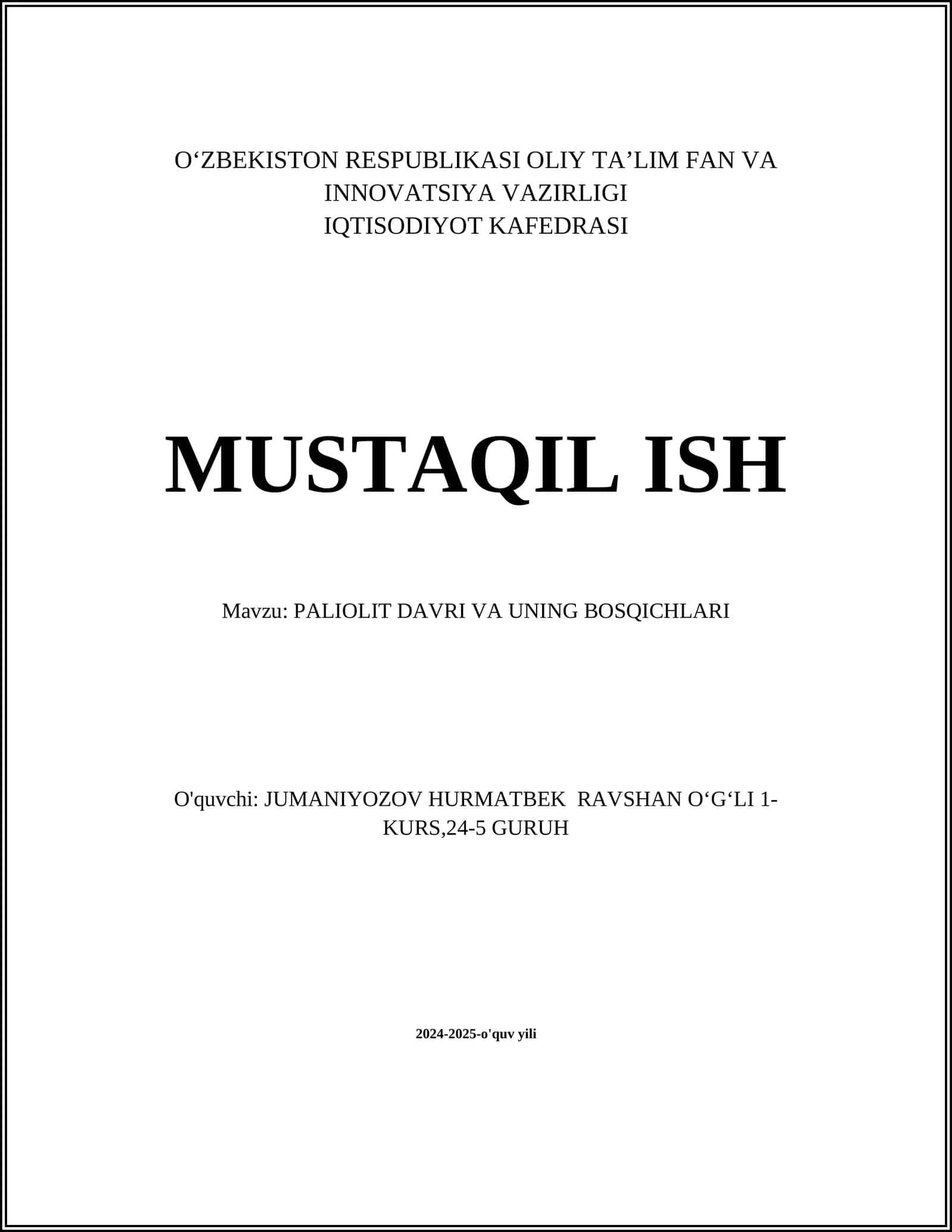 PALIOLIT DAVRI VA UNING BOSQICHLARI