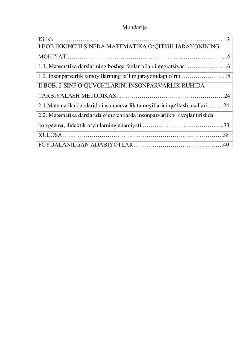 2-sinf o‘quvchilarini matematik ta’lim jarayonida insonparvarlik g‘oyalari