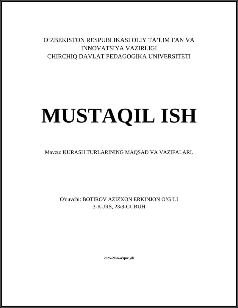 Kurash Turlarining Maqsad va Vazifalari