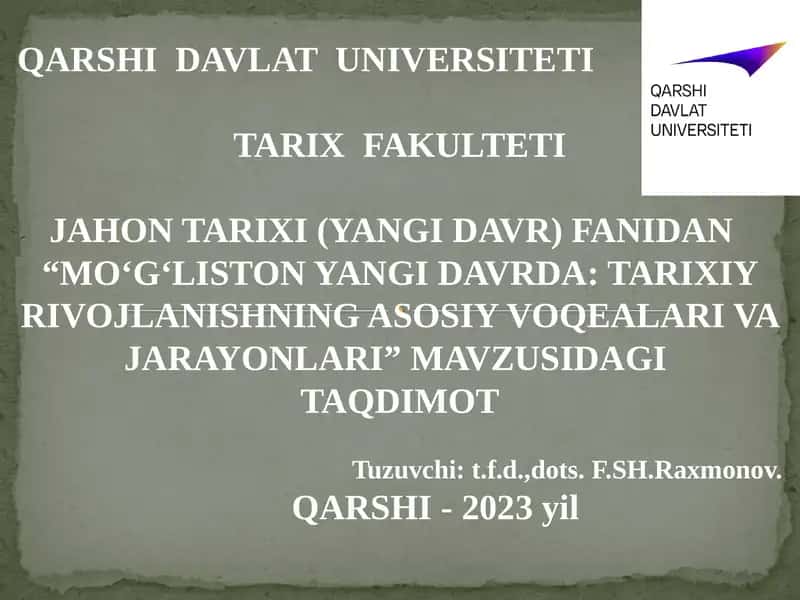 MO‘G‘LISTON YANGI DAVRDA: TARIXIY RIVOJLANISHNING ASOSIY VOQEALARI VA JARAYONLARI