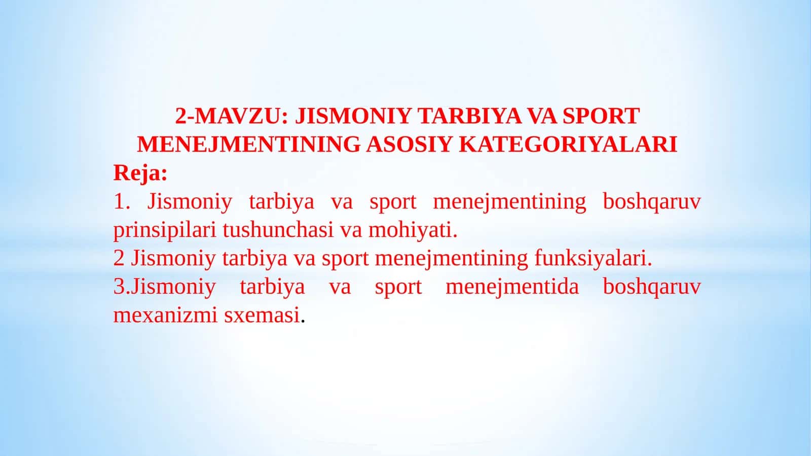 JISMONIY TARBIYA VA SPORT MENEJMENTINING ASOSIY KATEGORIYALARI
