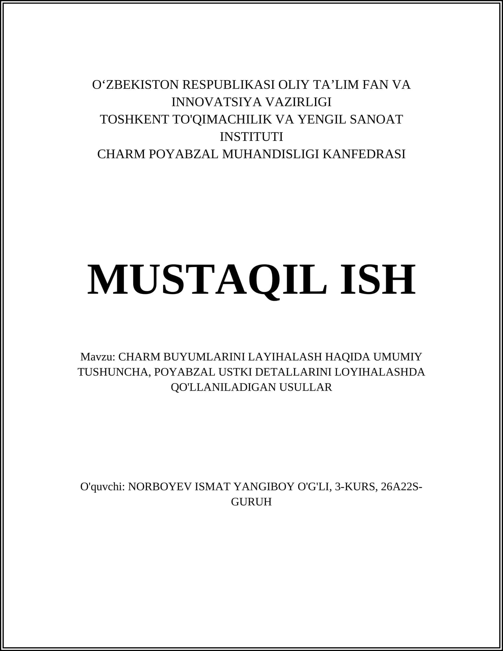 CHARM BUYUMLARINI LAYIHALASH HAQIDA UMUMIY TUSHUNCHA
