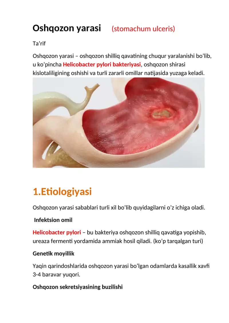 Oshqozon yarasi (stomachum ulceris)
