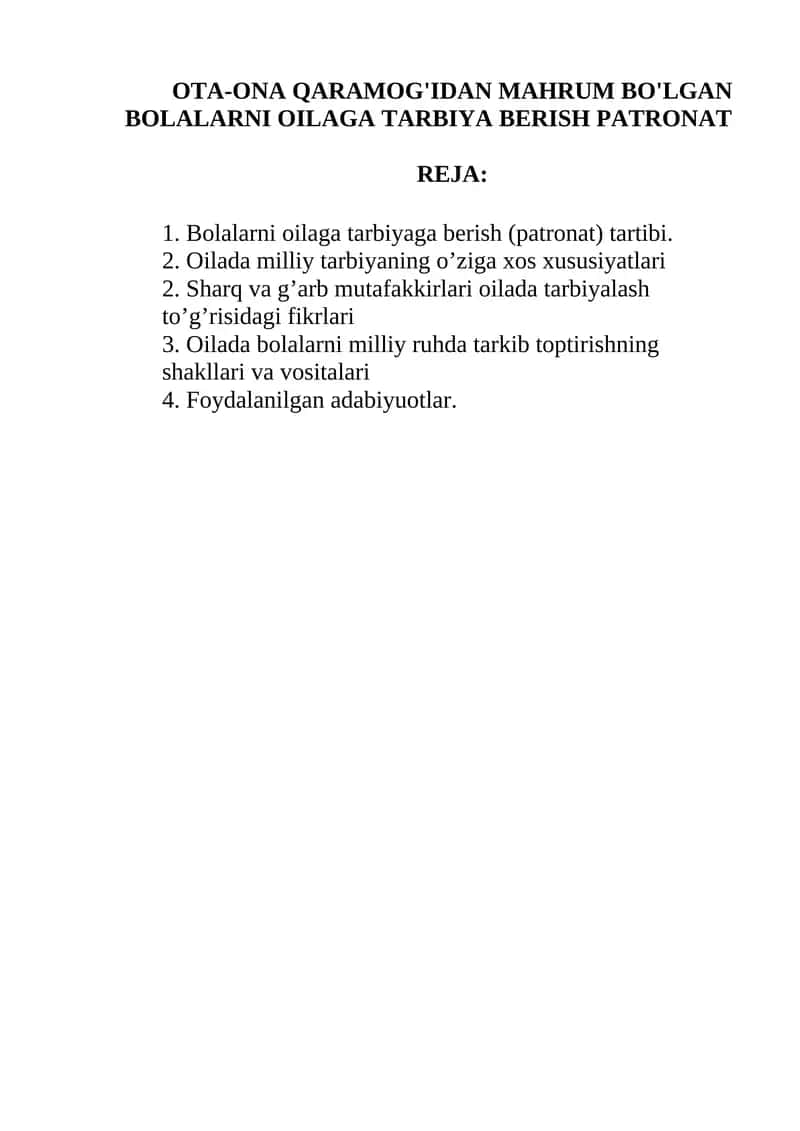 Bolalarni oilaga tarbiyaga berish patronat