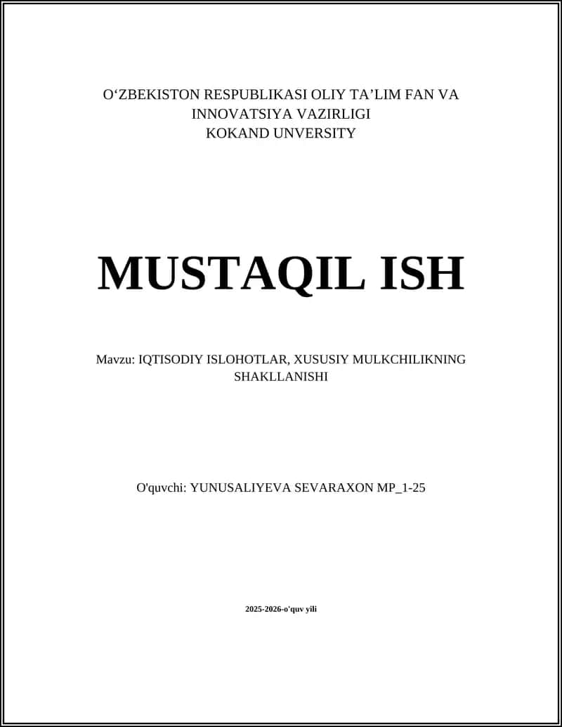 Iqtisodiy islohotlarning tarixiy asoslari va maqsadlari