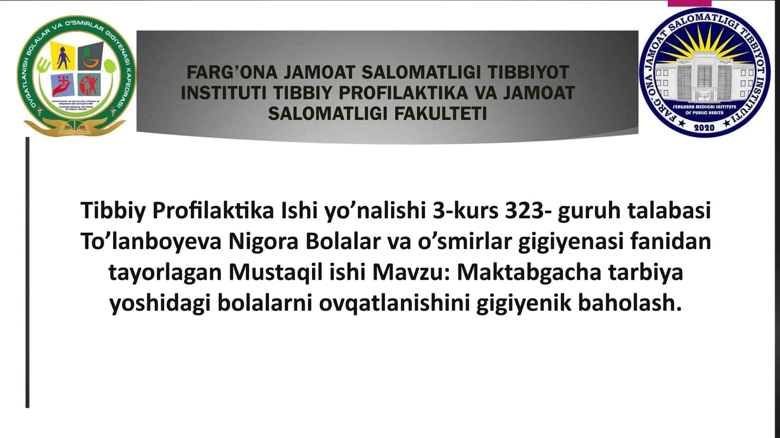 Maktabgacha yoshdagi bolalarni ovqatlanishi baxolash