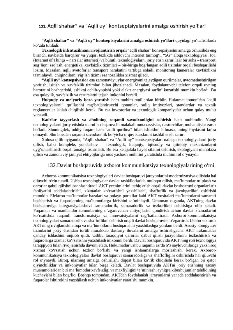 Aqlli shahar” va “Aqlli uy” kontseptsiyalarini amalga oshirish yoʻllari