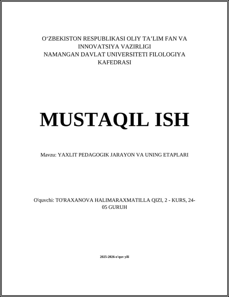 Yaxlit Pedagogik Jarayon va uning Etaplari