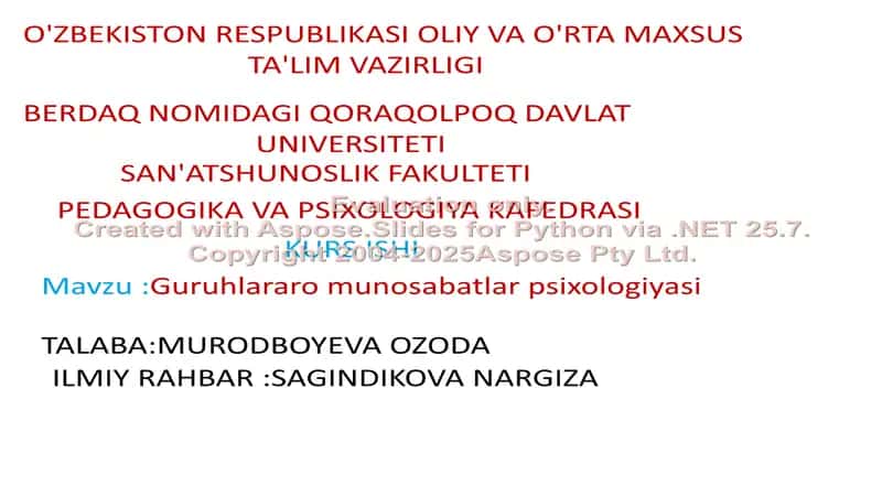Guruhlararo munosabatlar psixologiyasi kurs ishi