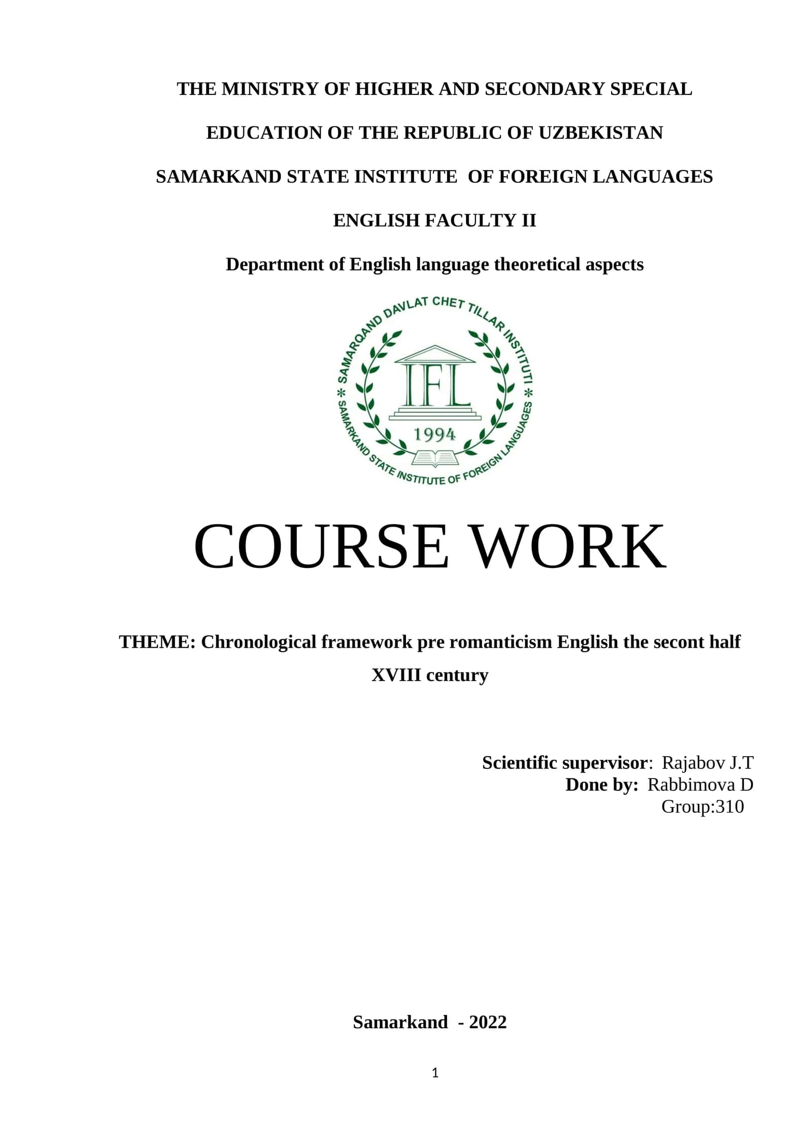 Chronological framework pre romanticism English the secont half XVIII century