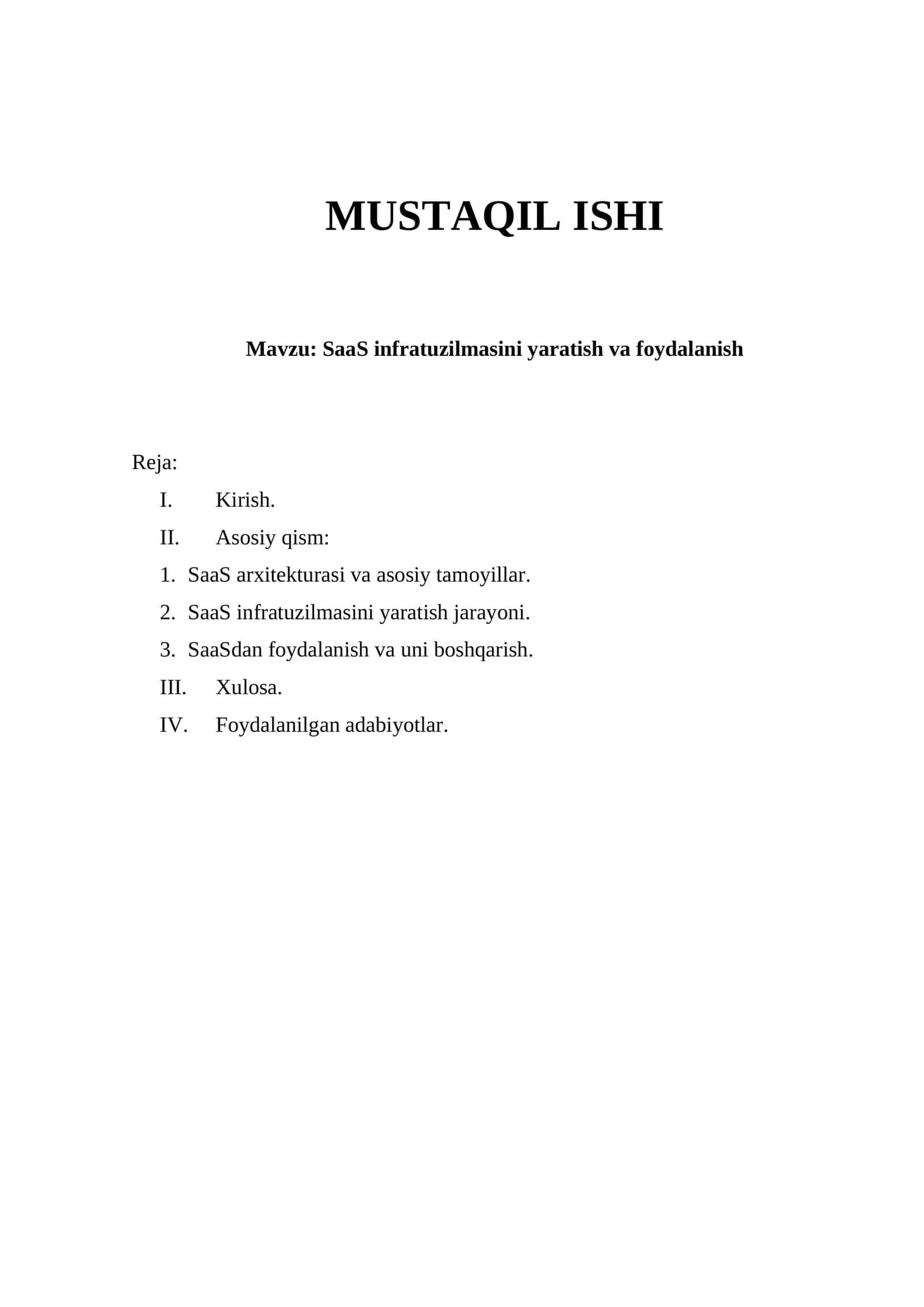 SaaS infratuzilmasini yaratish va foydalanish