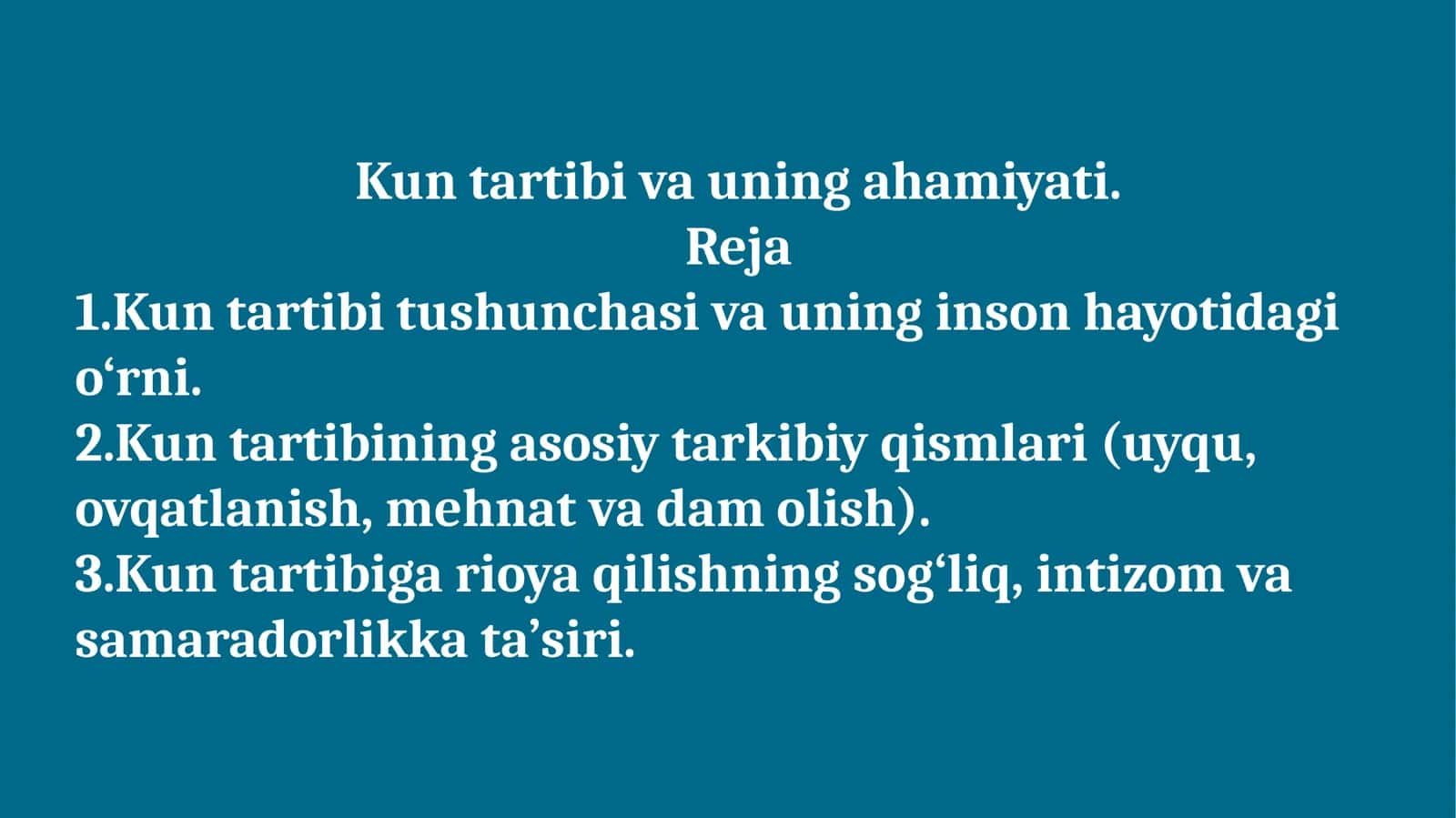 Kun tartibi va uning ahamiyati