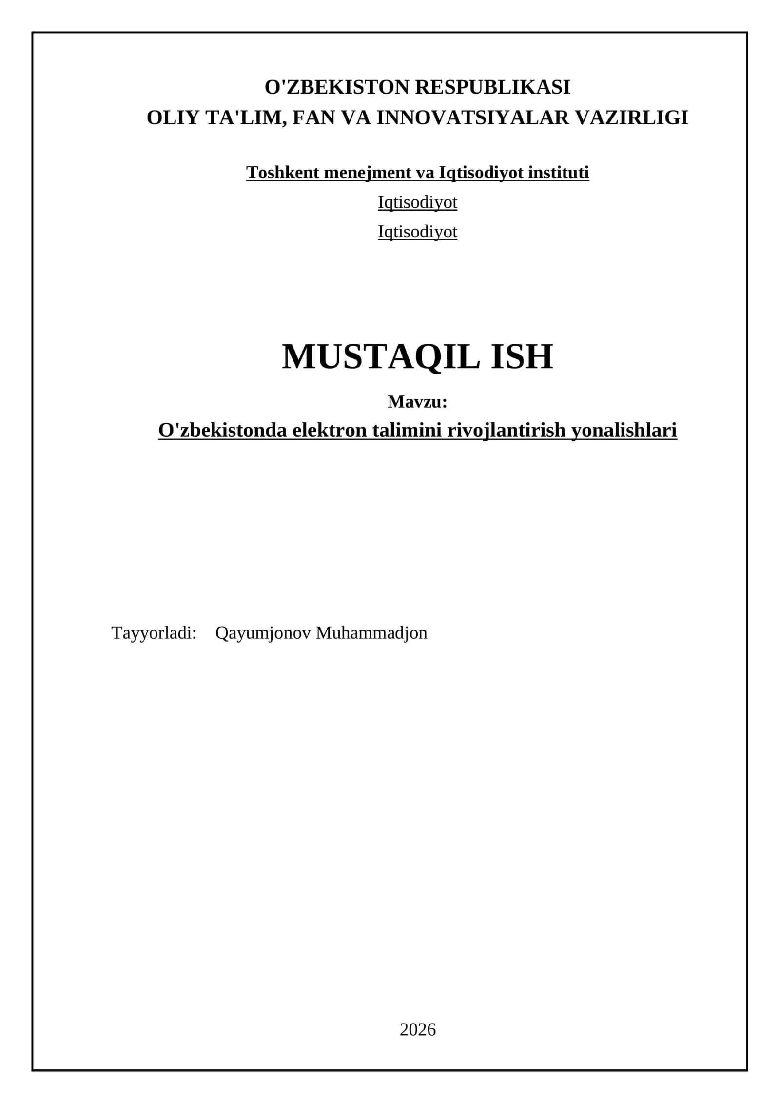 O'zbekistonda elektron talimini rivojlantirish yonalishlari
