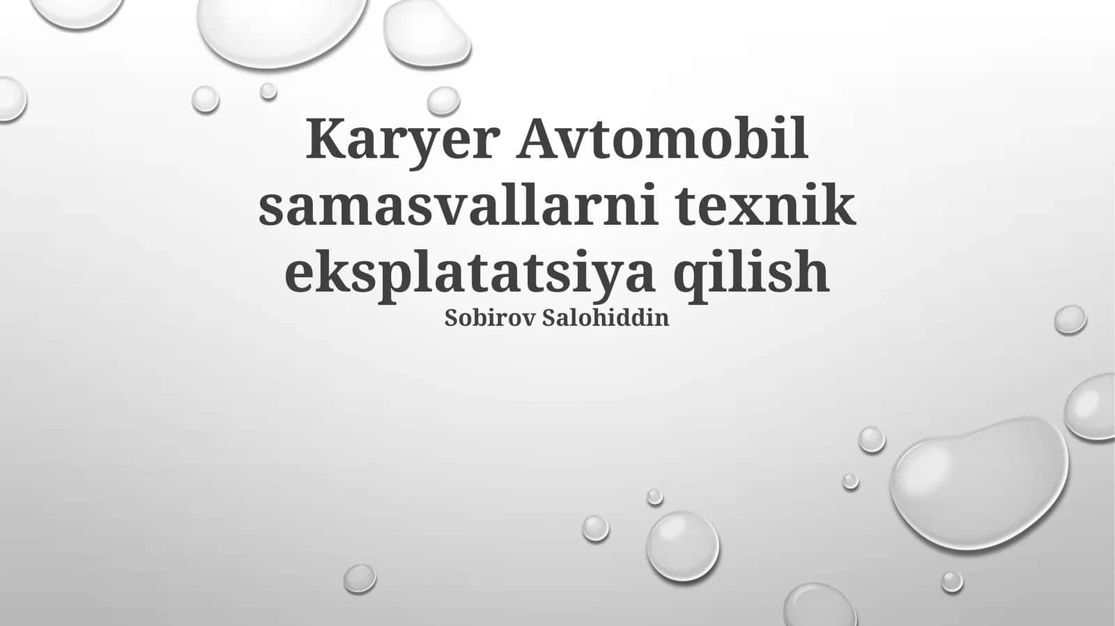 Karyer Avtomobil samasvallarni texnik eksplatatsiya qilish