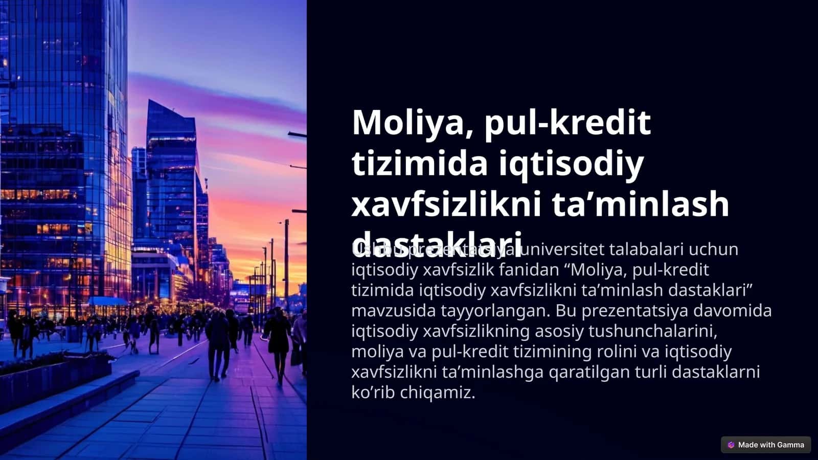 Moliya, pul-kredit tizimida iqtisodiy xavfsizlikni taʼminlash dastaklari