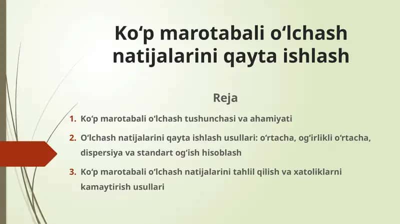 Ko‘p marotabali o‘lchash natijalarini qayta ishlash
