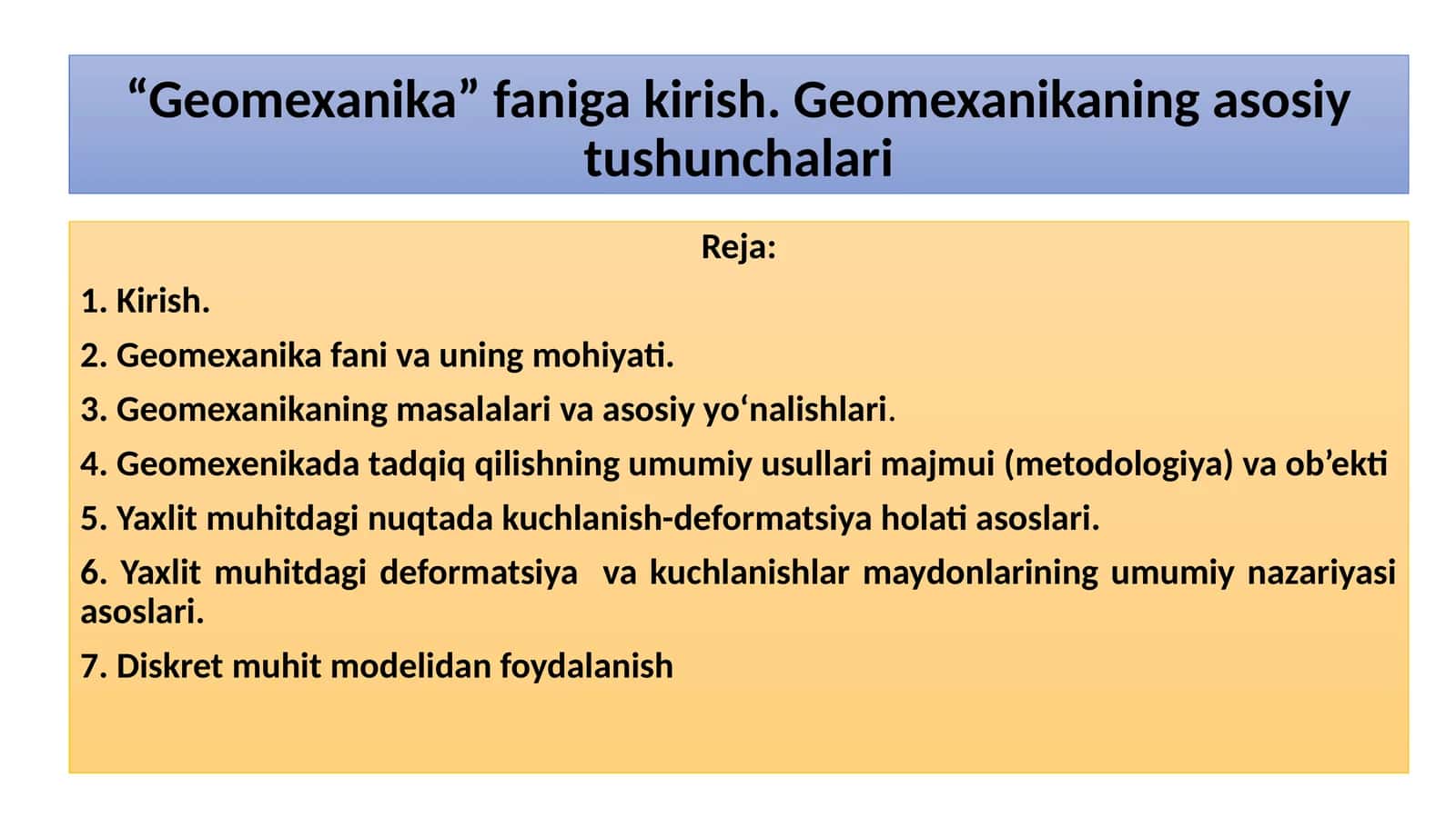 Geomexanika faniga kirish