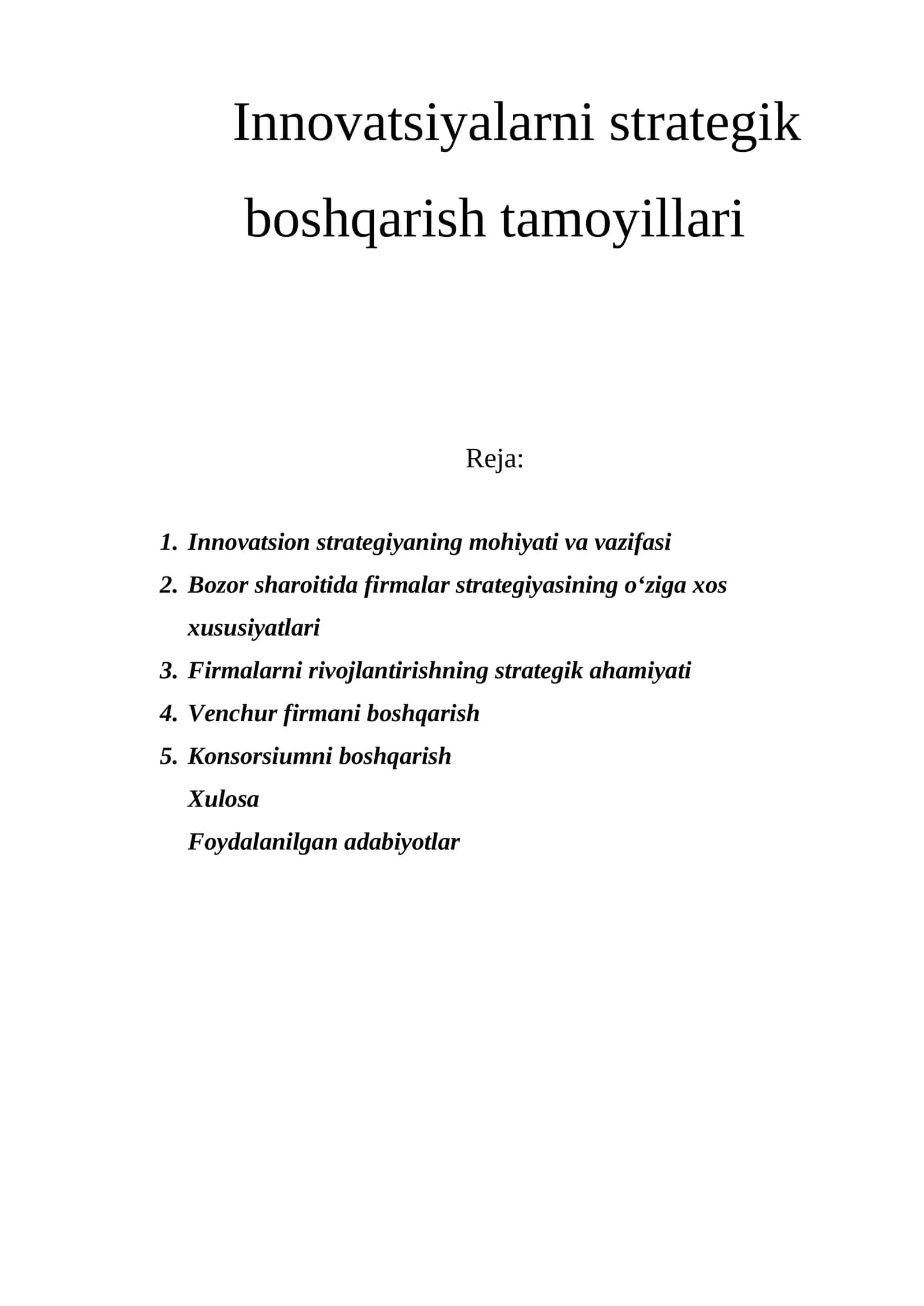 Innovatsiyalarni strategik boshqarish tamoyillari