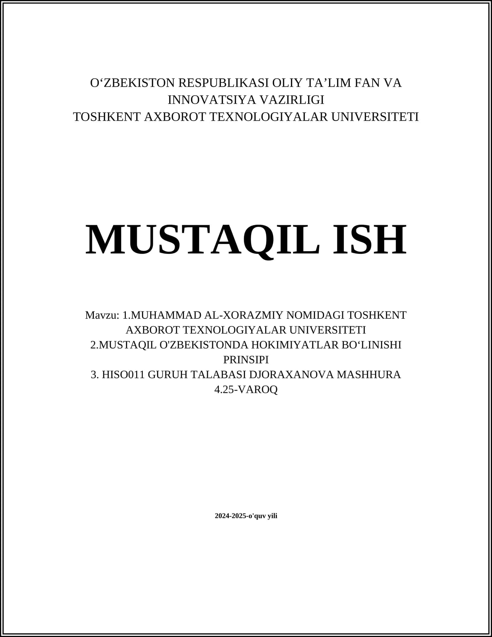 Muhammad al-Xorazmiy nomidagi Toshkent Axborot Texnologiyalar Universiteti