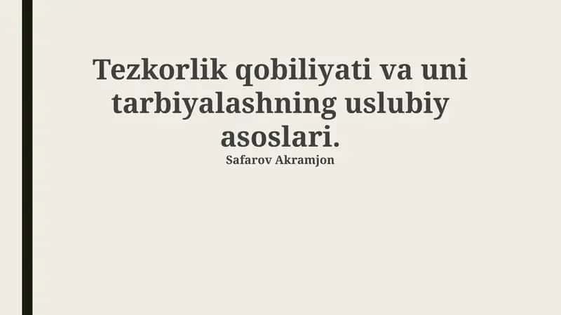 Tezlikni Rivojlantirish Metodikasi