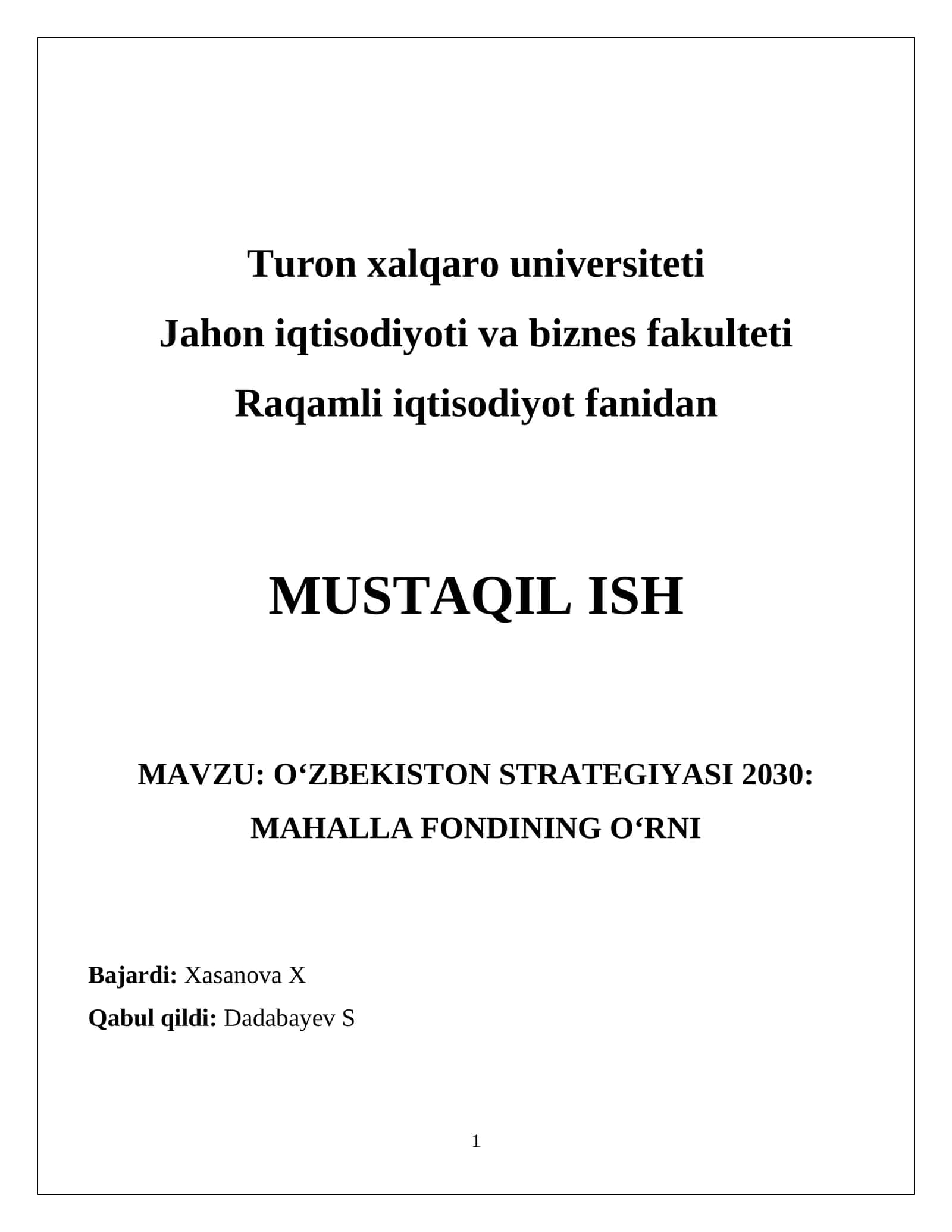 O‘ZBEKISTON STRATEGIYASI 2030: MAHALLA FONDINING O‘RNI