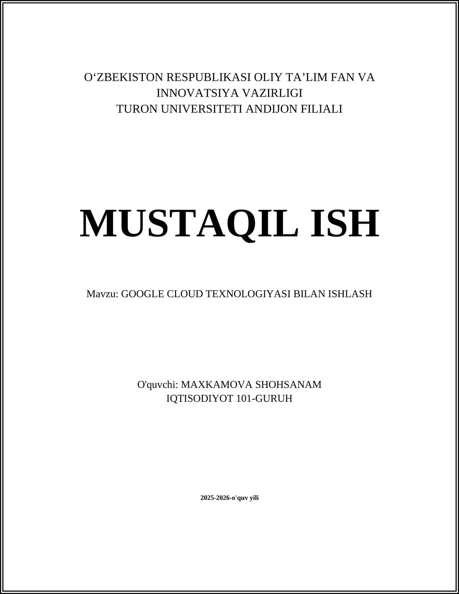 GOOGLE CLOUD TEXNOLOGIYASI BILAN ISHLASH