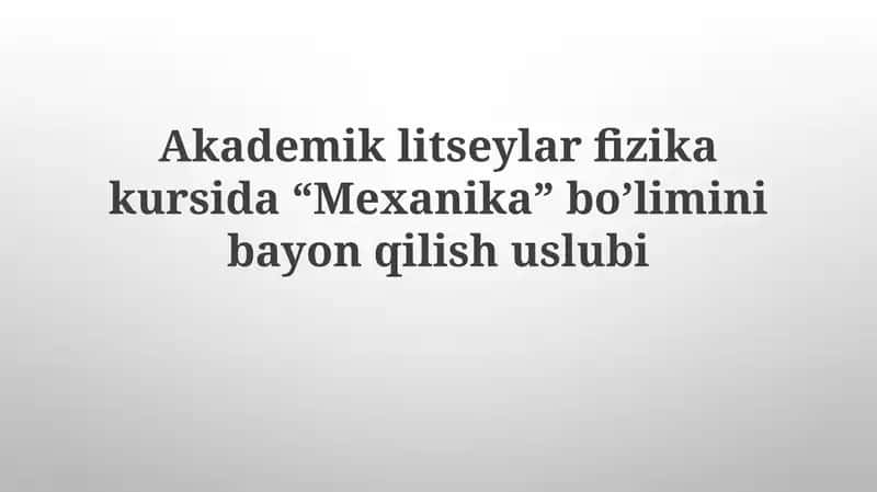 Mexanika bo'limi