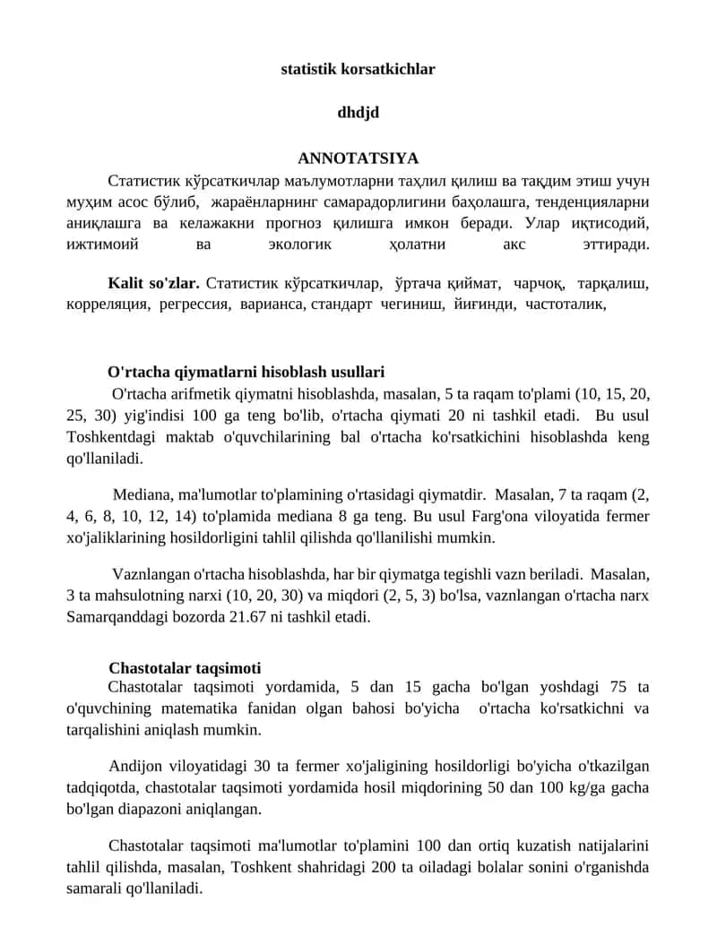 statistik korsatkichlar