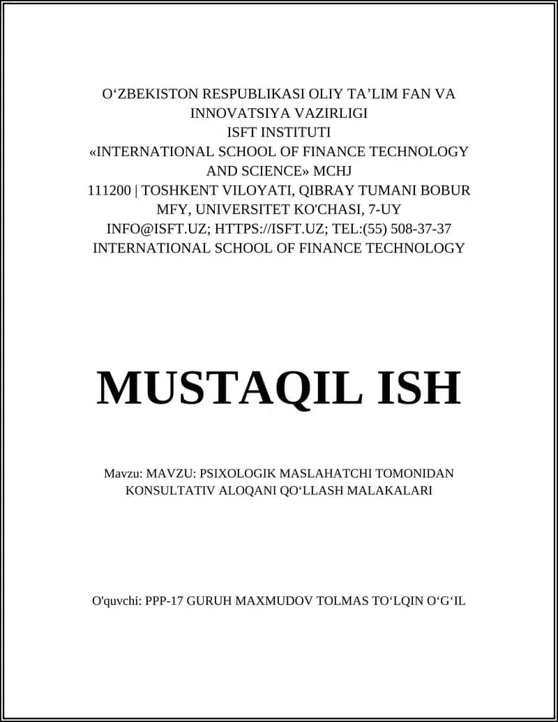 PSIXOLOGIK MASLAHATCHI TOMONIDAN KONSULTATIV ALOQANI QO‘LLASH MALAKALARI