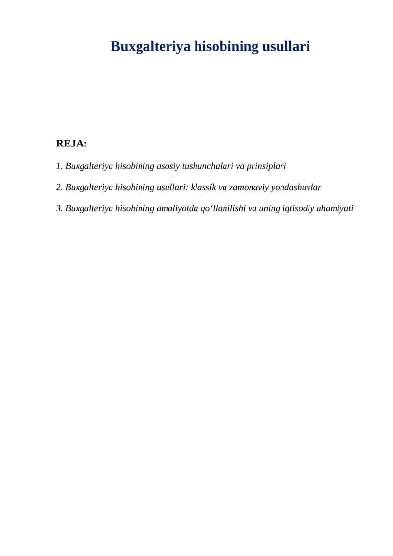 Buxgalteriya hisobining usullari