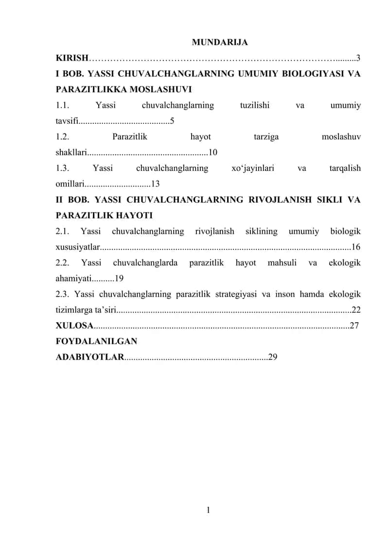 Yassi chuvalchanglarning rivojlanish sikli – parazitlik hayot mahsuli