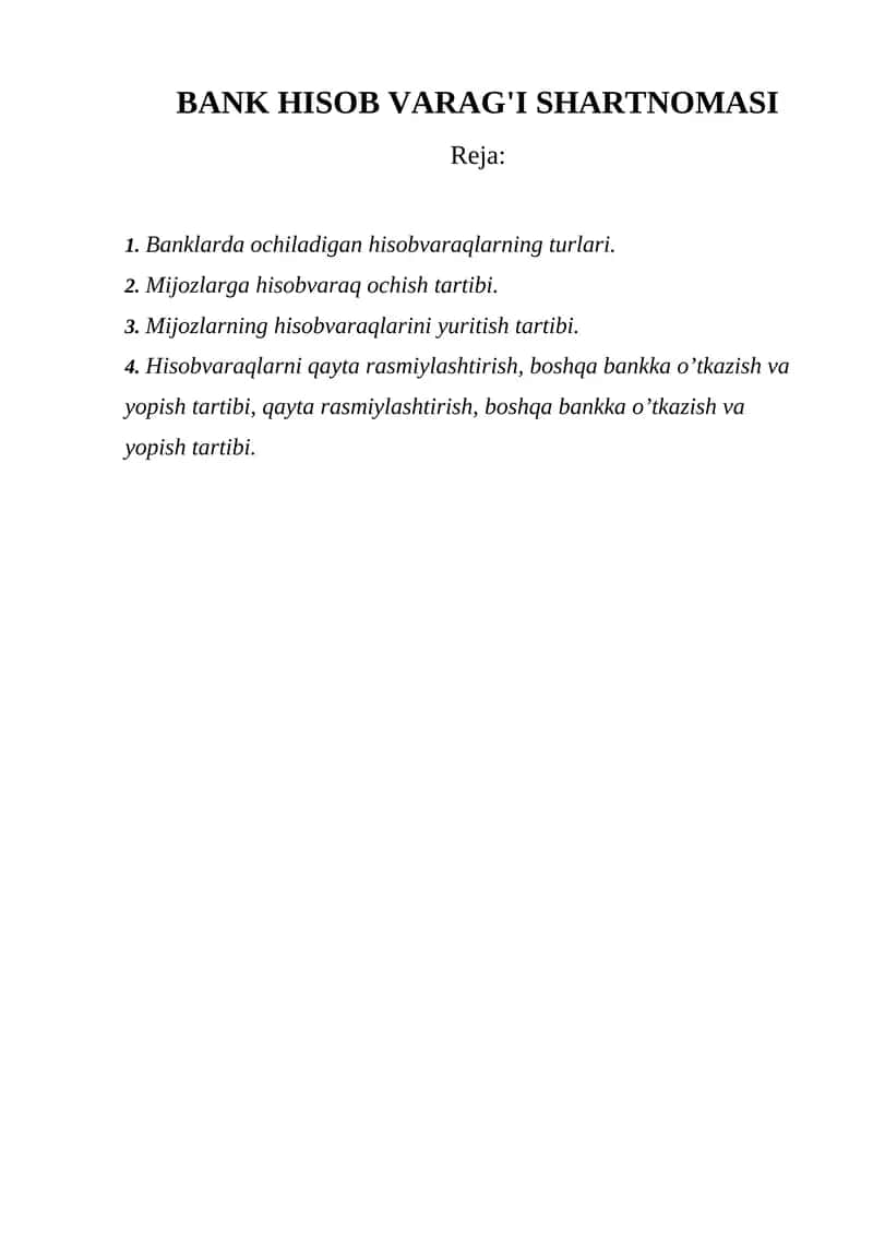 Bank hisob varag'i shartnomasi