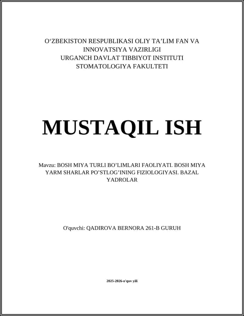 BOSH MIYA TURLI BO’LIMLARI FAOLIYATI