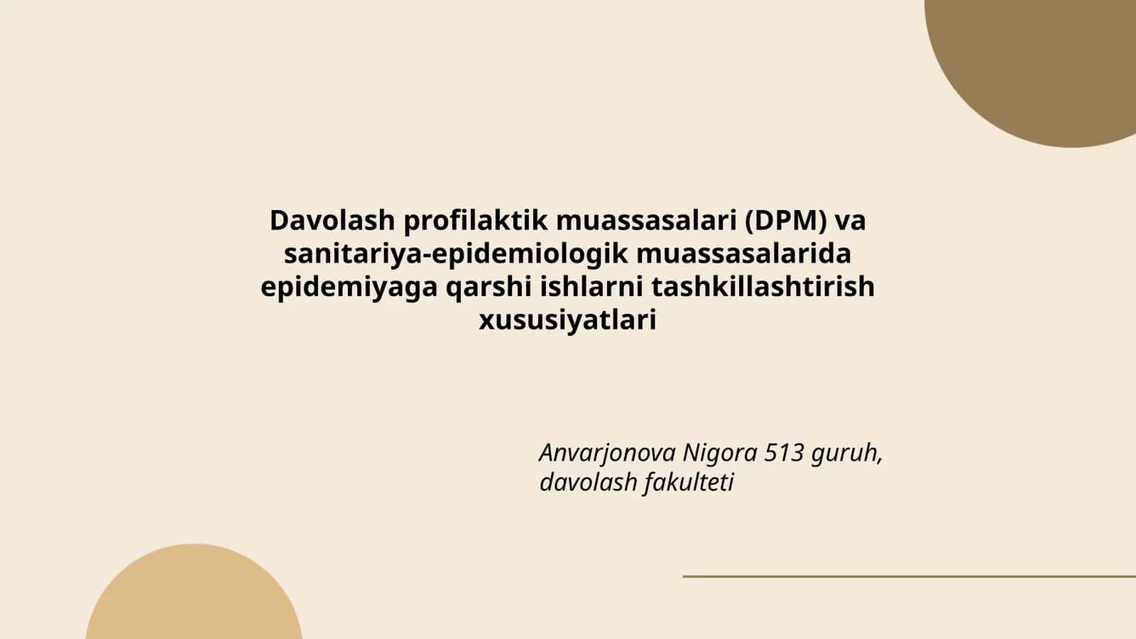Davolash profilaktik muassasalari (DPM) va sanitariya-epidemiologik muassasalarida epidemiyaga qarshi ishlarni tashkillashtirish xususiyatlari