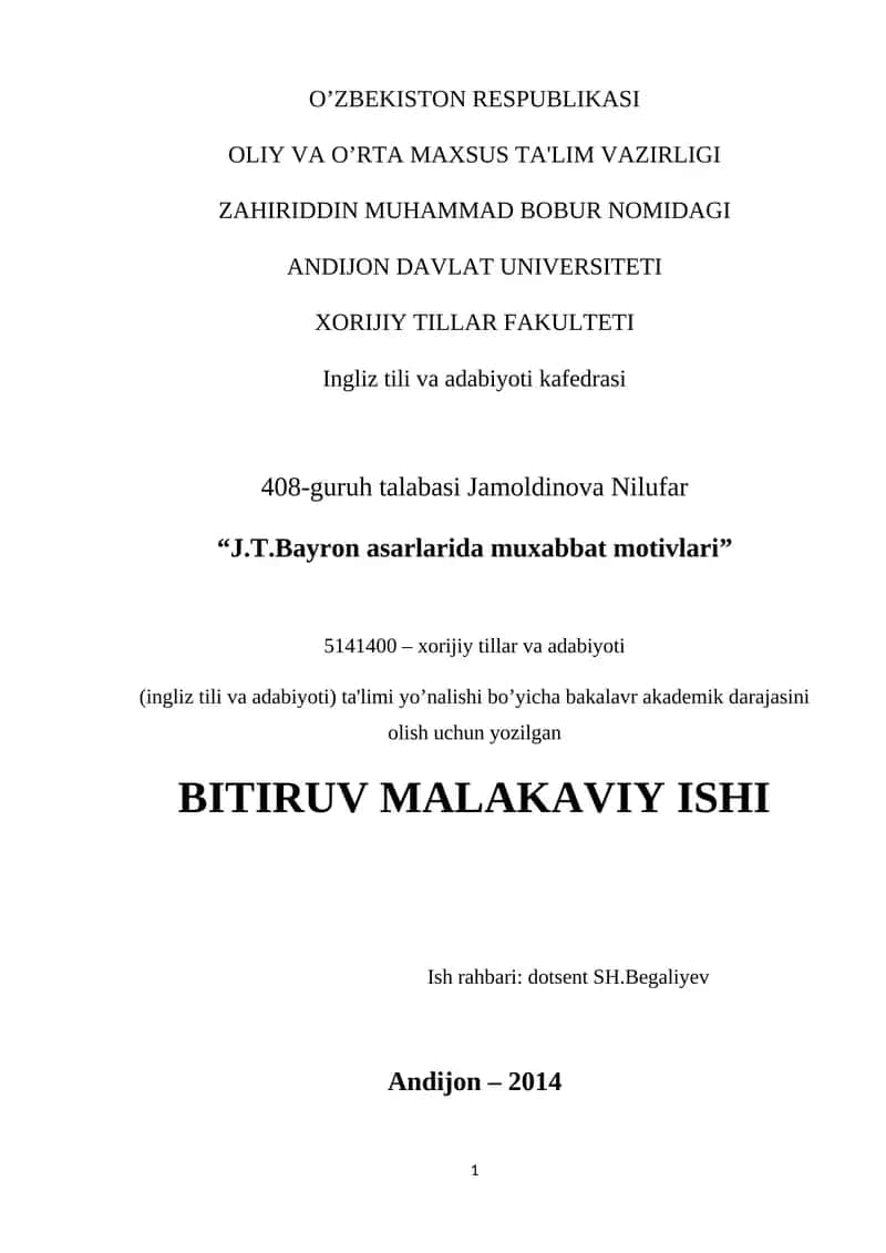 J.T.Bayron asarlarida muxabbat motivlari