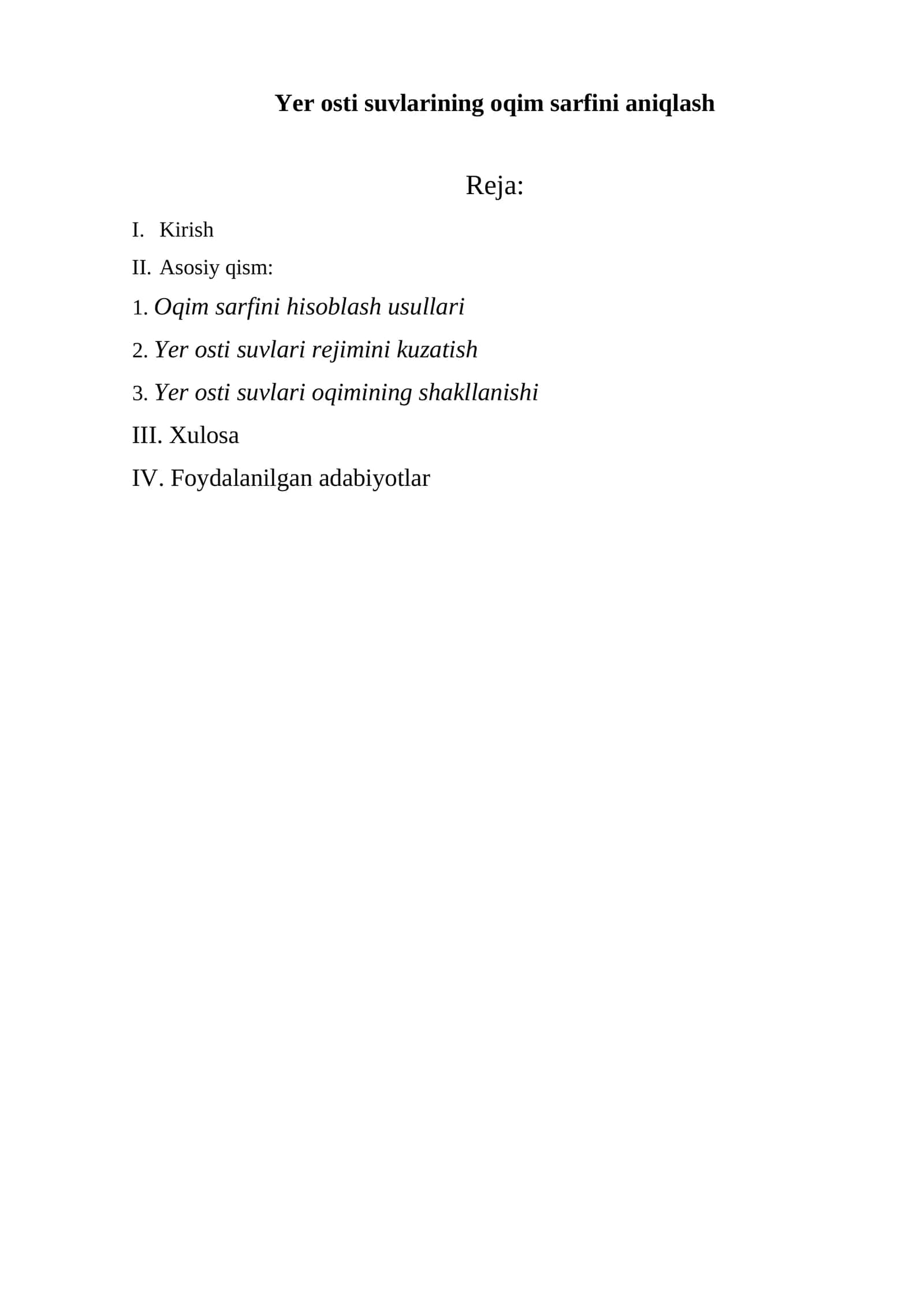 Yer osti suvlarining oqim sarfini aniqlash