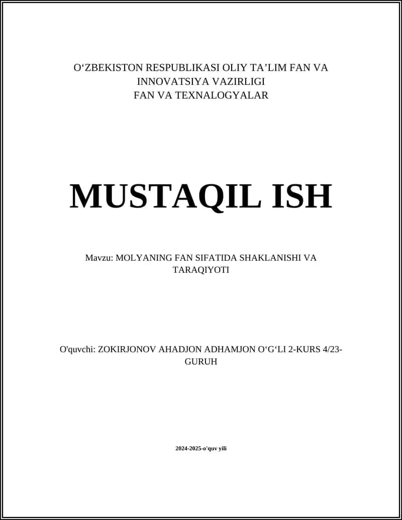 Moliyaning fan sifatida shaklanishi va taraqiyoti