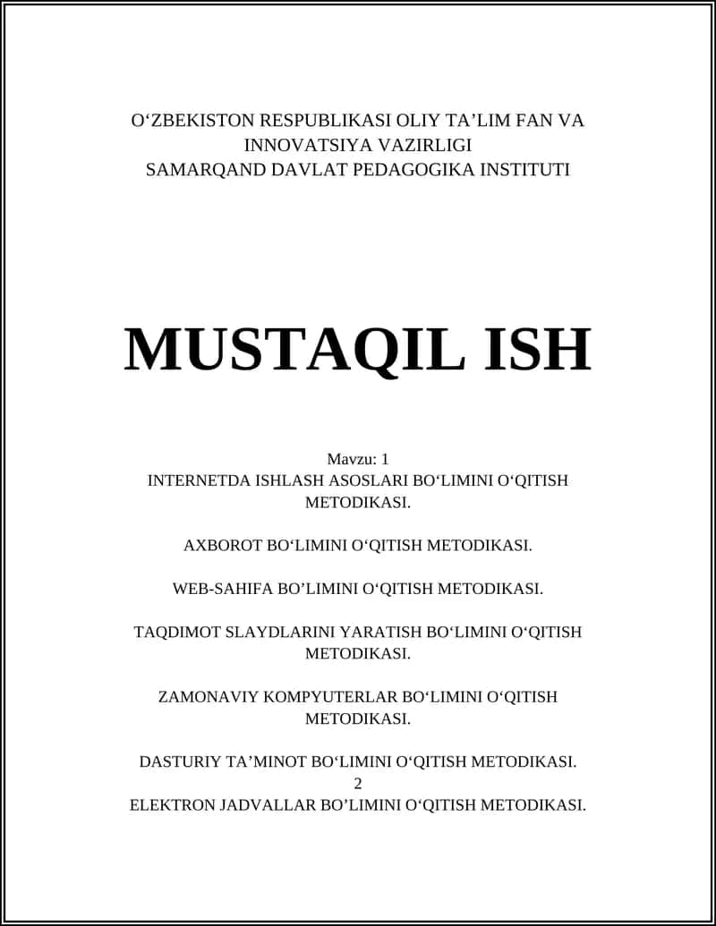 Internetda ishlash asoslari bo‘limini o‘qitish metdodikasi