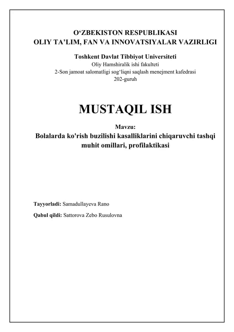 Bolalarda ko'rish buzilishining asosiy sabablari
