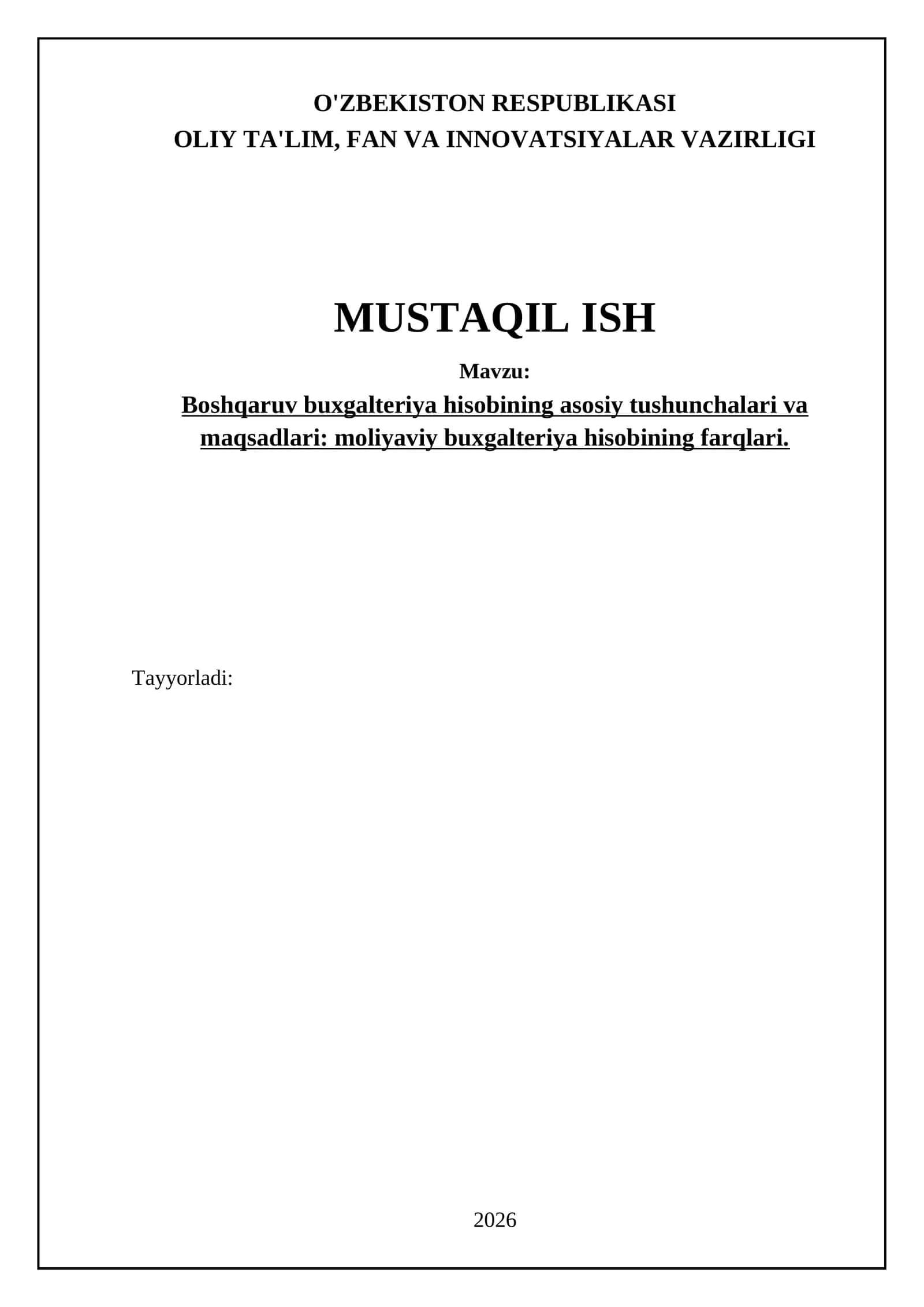 Boshqaruv Buxgalteriya Hisobini Ma'orif va Maqsadlar
