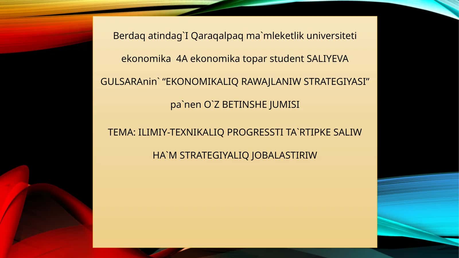 EKONOMIKALIQ RAWAJLANIW STRATEGIYASI