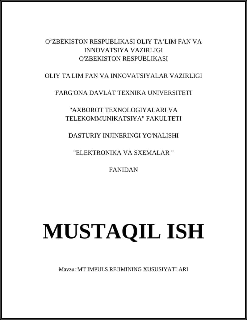 MT IMPULS REJIMINING XUSUSIYATLARI
