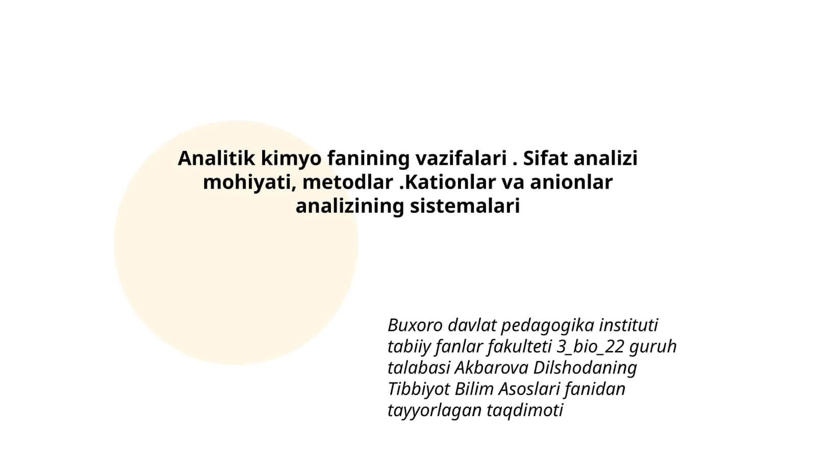 Tibbiyot Bilim Asoslari fanidan tayyorlagan taqdimoti