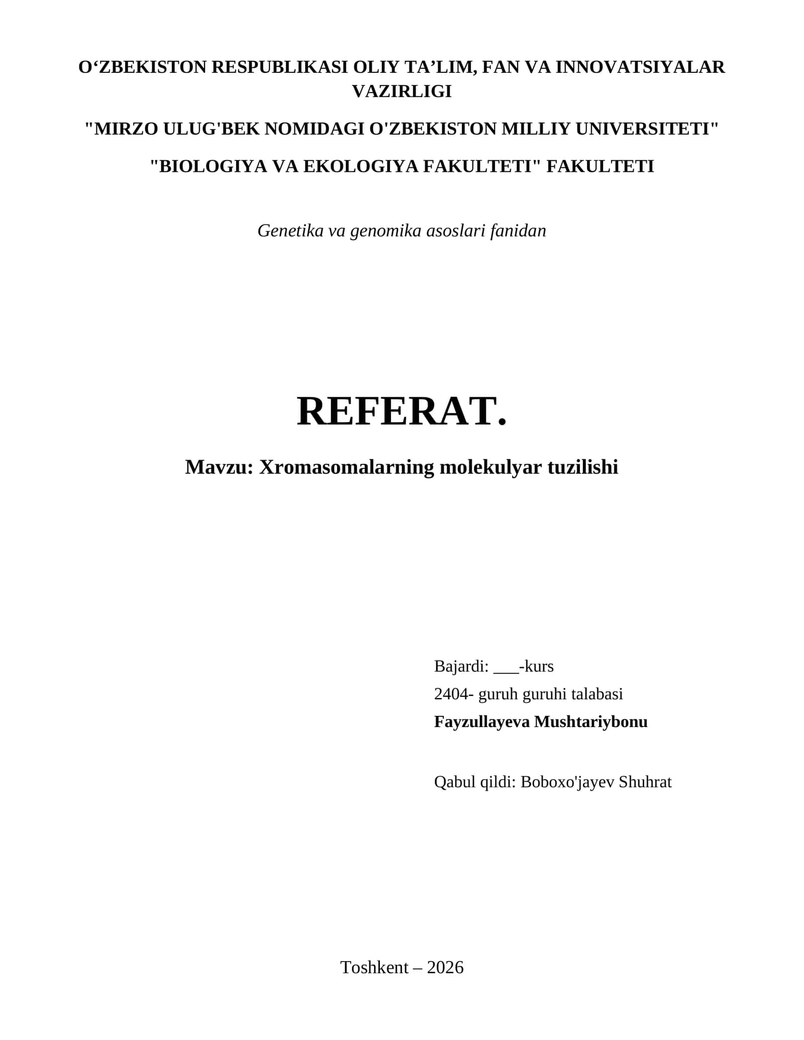 Xromasomalarning molekulyar tuzilishi